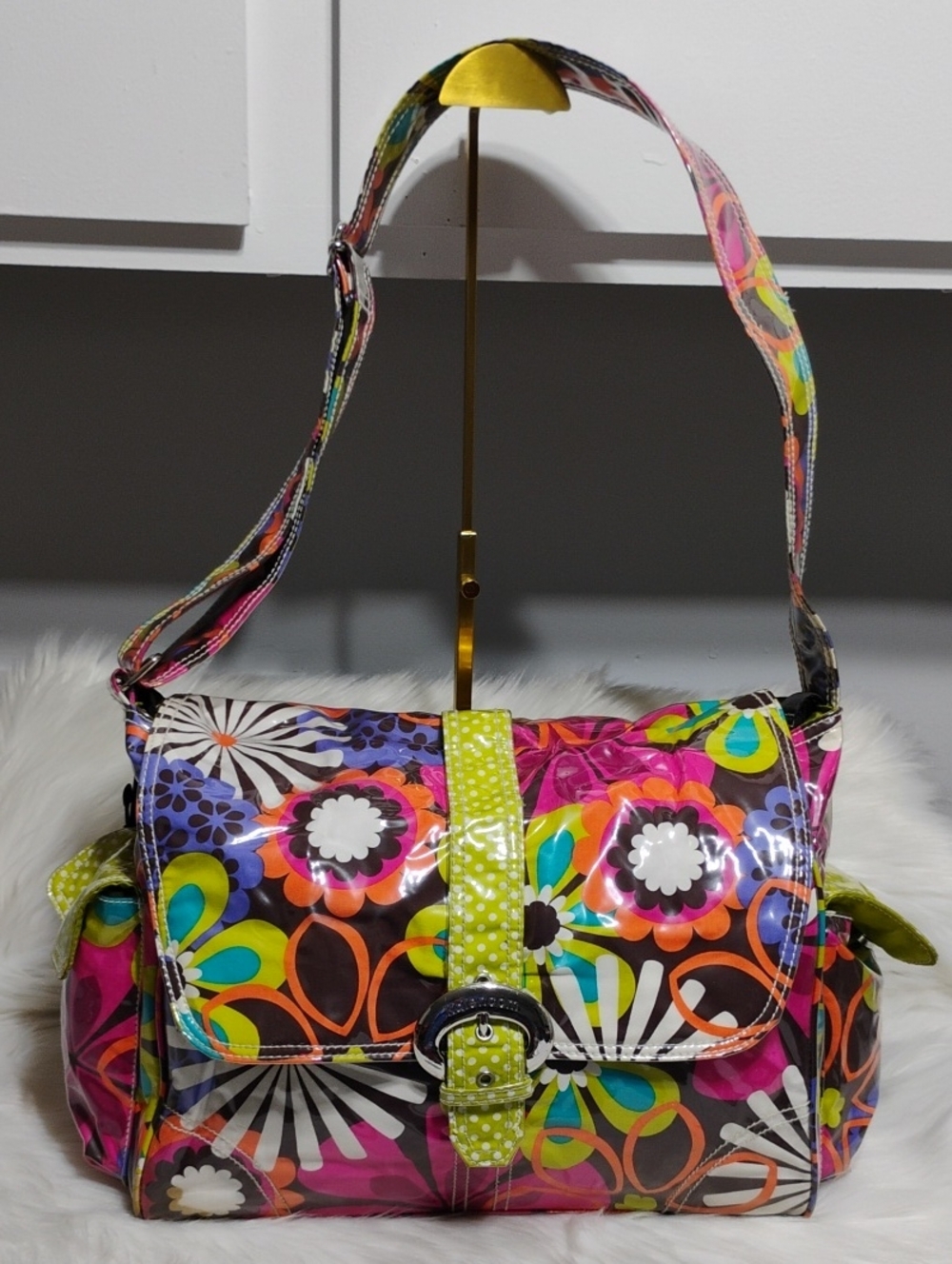 Kalencom Multicolor Floral Laminated Shoulder Bag W/Adjustable Strap
